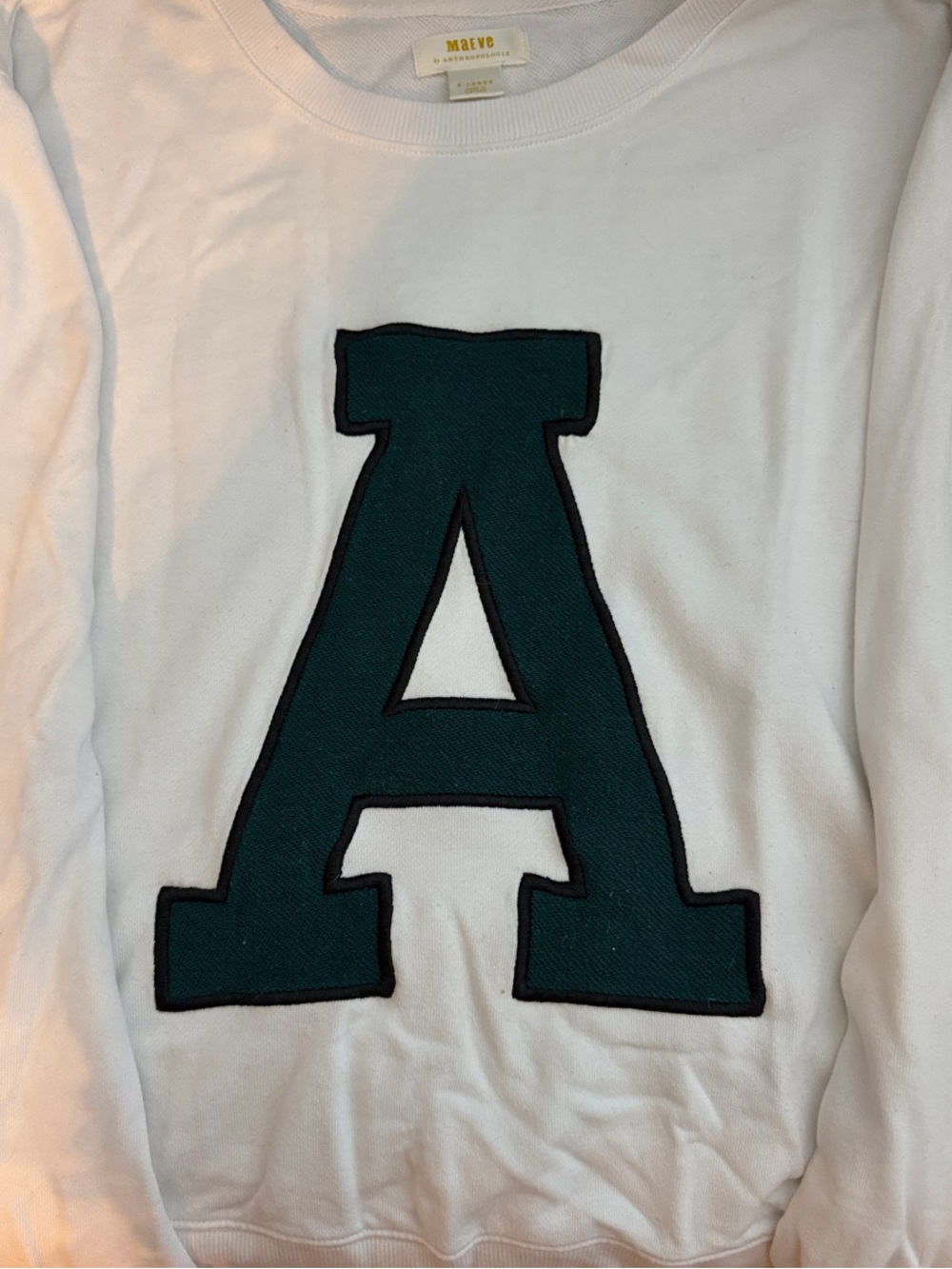 Anthropologie (Maeve) White Sweatshirt with Dark Green A